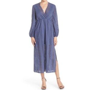 BARDOT Womens Blue Eyelet Lace Long Sleeve Maxi Dress Size US 6.